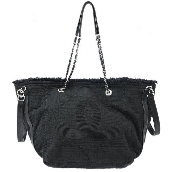 Chanel Black Canvas Shoulder Tote Bag 133699 - Picture 1 of 10